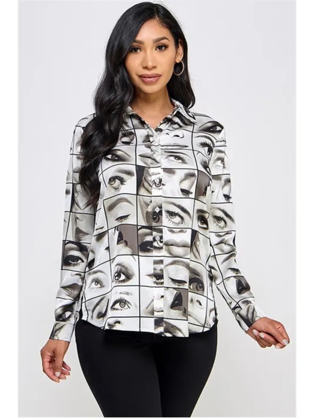 Milk & Honey NWOT Black & White Graphic Eye-Print Button Down Shirt